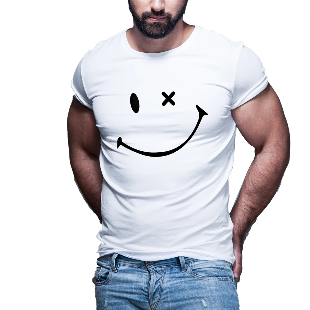 

Summer Casual Men's T-shirts 3D Print Smiley Face T-shirt Fashion Tops Simple wild Short-sleeved High Street O-Neck Streetwear