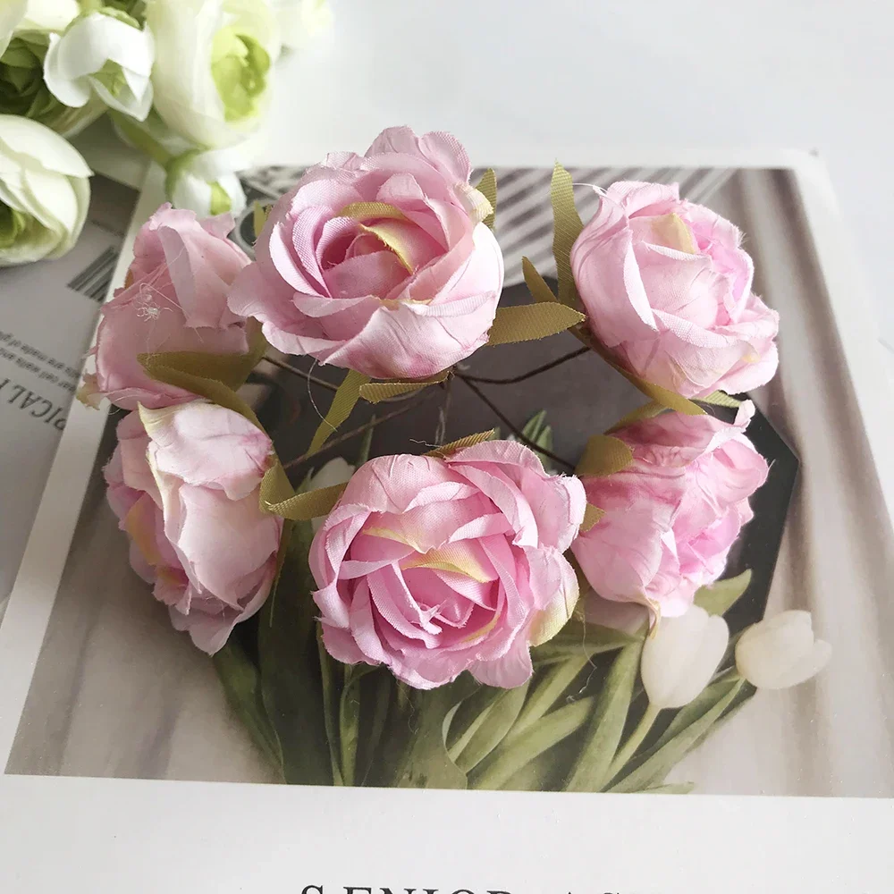 Искусственные шелковые чайные розы 6 шт.