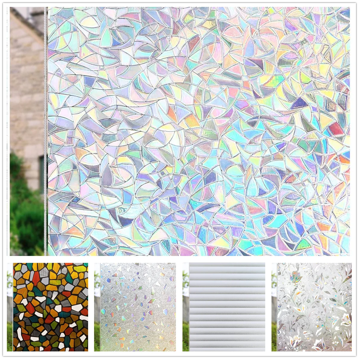 

Rainbow Prism Window Privacy Film Chameleon Decorative Static Clings 3D Photochromic Stained Adhesive Glass Stickers for Home