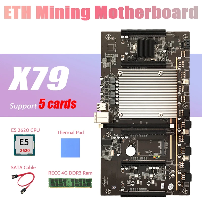 

AU42 -X79 H61 BTC Mining Motherboard+E5 2620 CPU+RECC 4G DDR3 RAM+SATA Cable+Thermal Pad Support 3060 3080 Graphics Card