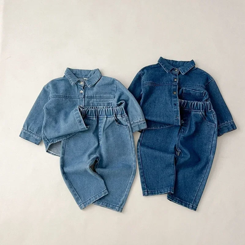 

Kids Clothes Girls Outfits 2023 Autumn Long Sleeve Denim Jackets Coat+Pant Jeans Suits 2PCS Children Clothing Boys Denim Sets