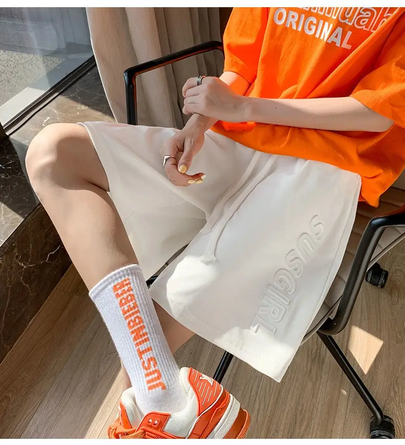Korean Letter Print Fashion Shorts Women High Waist Preppy Style Sweatpants Shorts Harajuku Casual All Match Summer Shorts 2023
