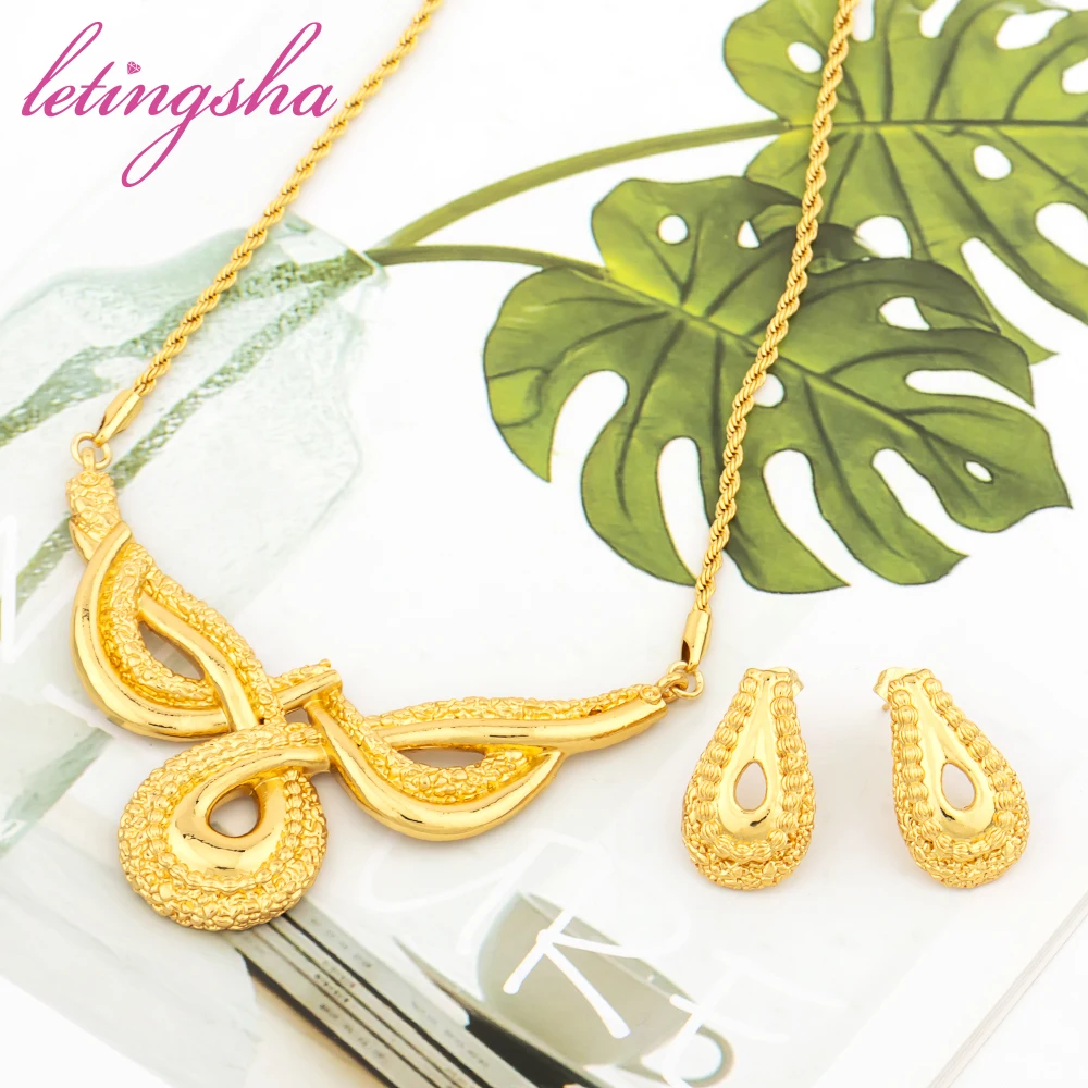 

African Necklace Women Earring Fashion Jewelry Luxury Set Golden Trendy Classic Italian Style Party Wedding Design