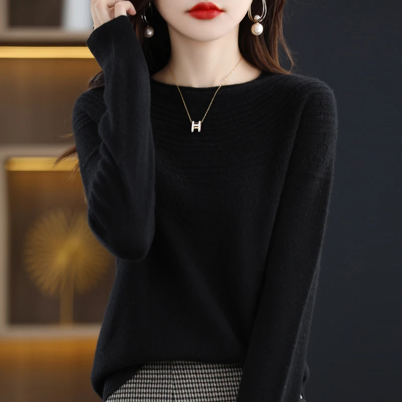 Женский пуловер первого линии из 100% чистой шерсти готовый к ношению вязаный