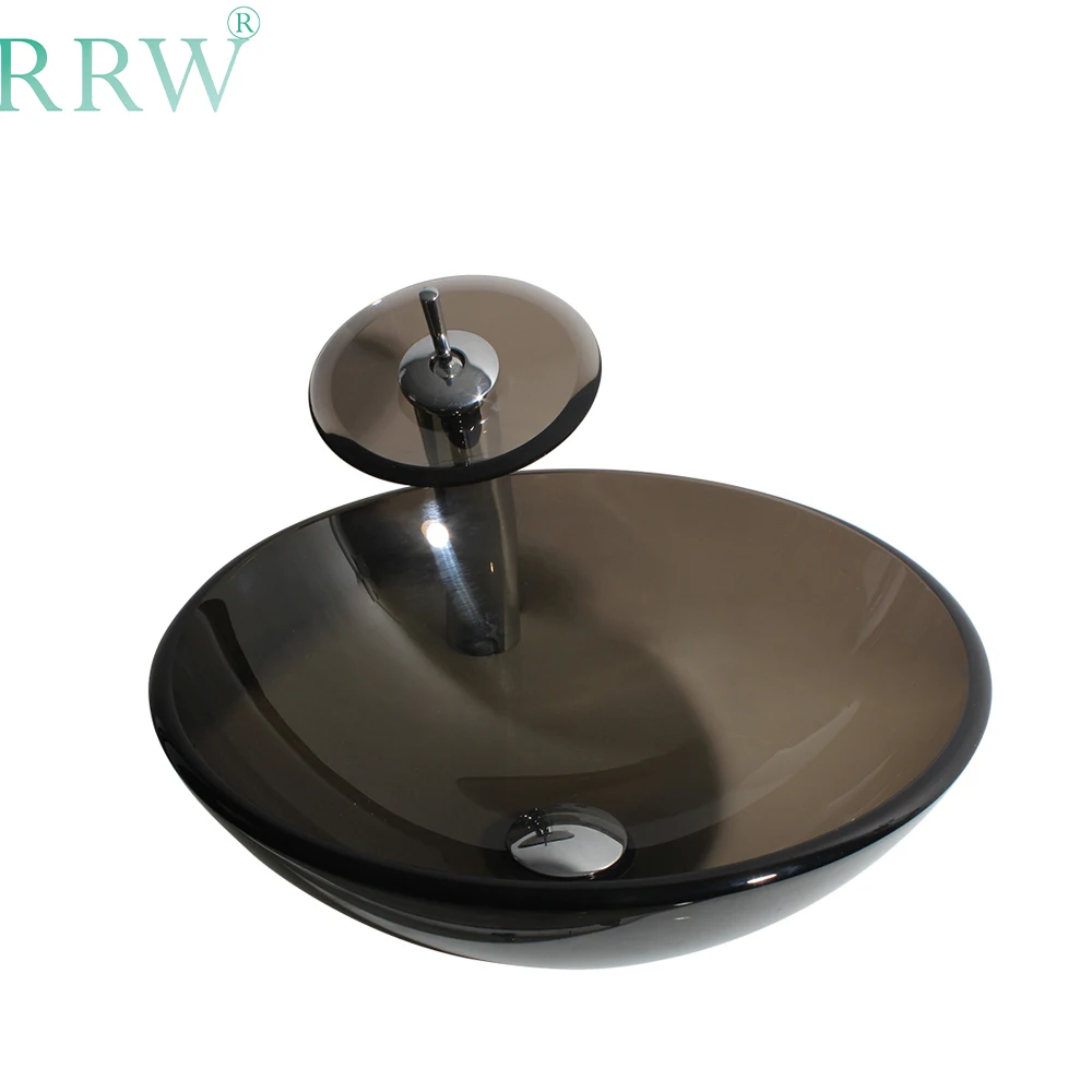

Уникальная черная прозрачная раковина RRW ручной работы из закаленного стекла, экстравагантная раковина для ванной комнаты, простой цвет, ху...
