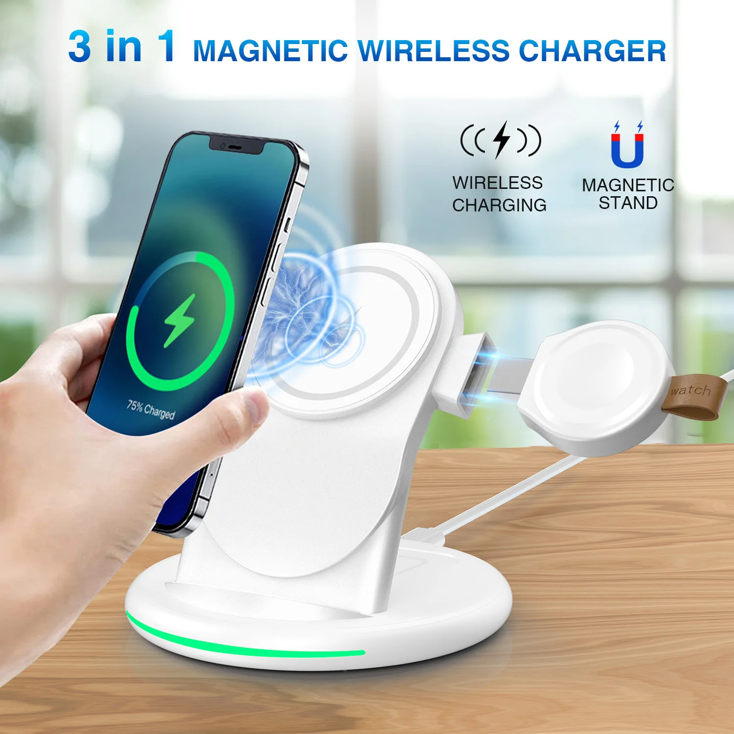 

Беспроводное зарядное устройство 3 в 1, 15 Вт, для Iphone Xsmax 12 13 Samsung Huawei Xiaomi