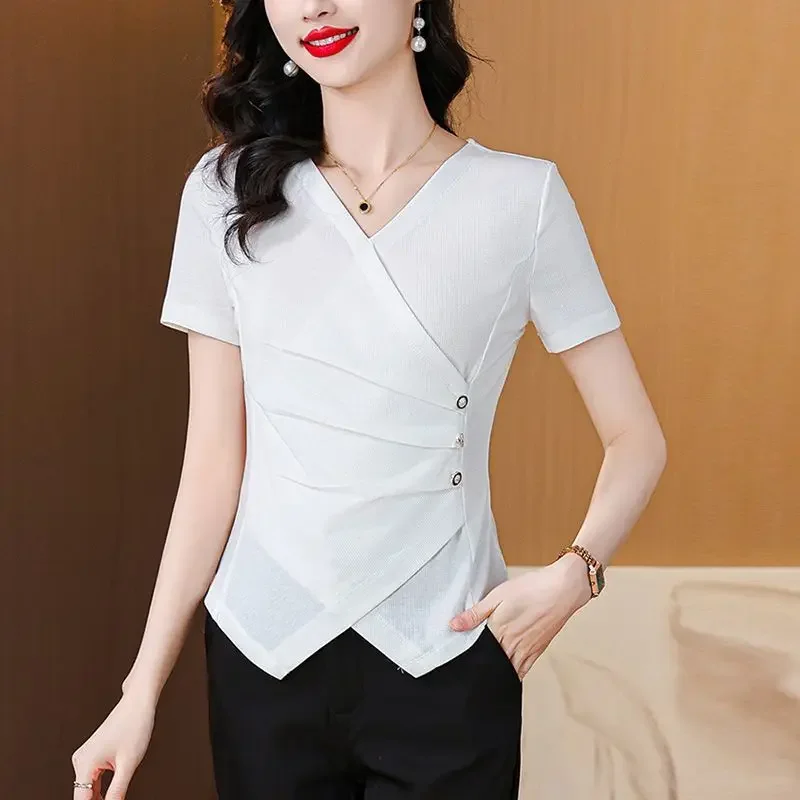 Новая летняя женская одежда футболки с короткими рукавами нестандартной формы