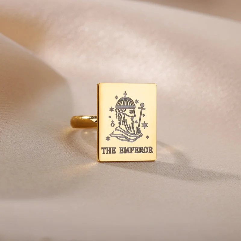 

Retro Tarot Card Rings For Women Stainless Steel Gold Color Finger Ring Boho Aesthetic Amulet Jewelry Party Gift anillos