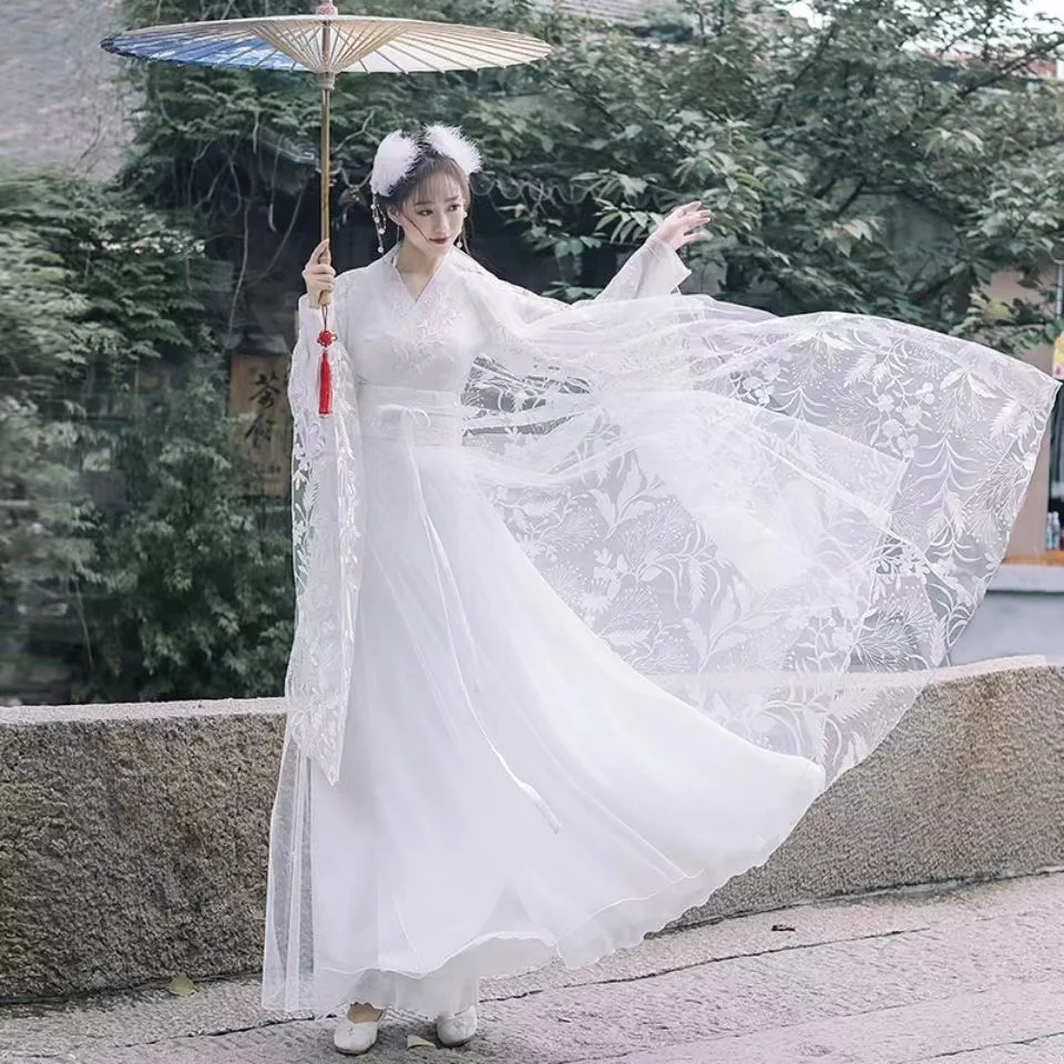 Женский костюм в китайском стиле Hanfu, винтажный элегантный костюм с цветочной вышивкой, сказочные танцевальные костюмы, женский костюм прин...