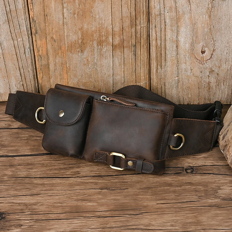

Men Waist Belt Bag Fanny Pack Purse Genuine Leather Cross Body Shouder Travel Male Real Cowhide Hip Bum Waist Pack Bags