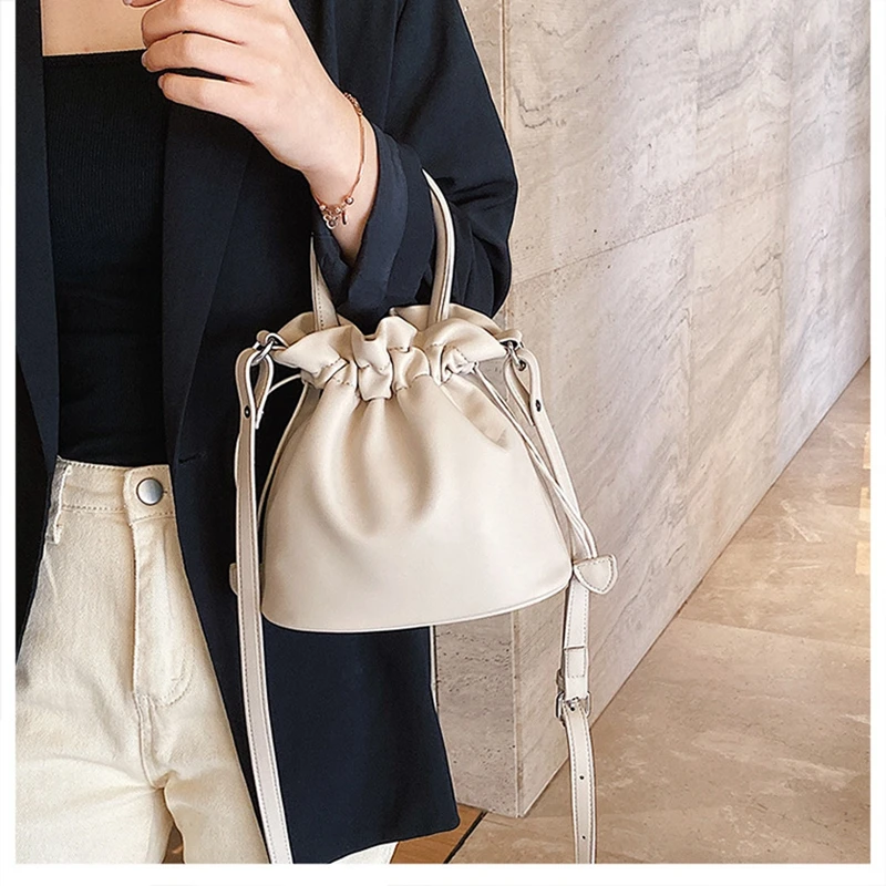 women Crossbody Bags drawstring bucket bag simple portable shoulder bag female trendy mobile phone cosmetic bag