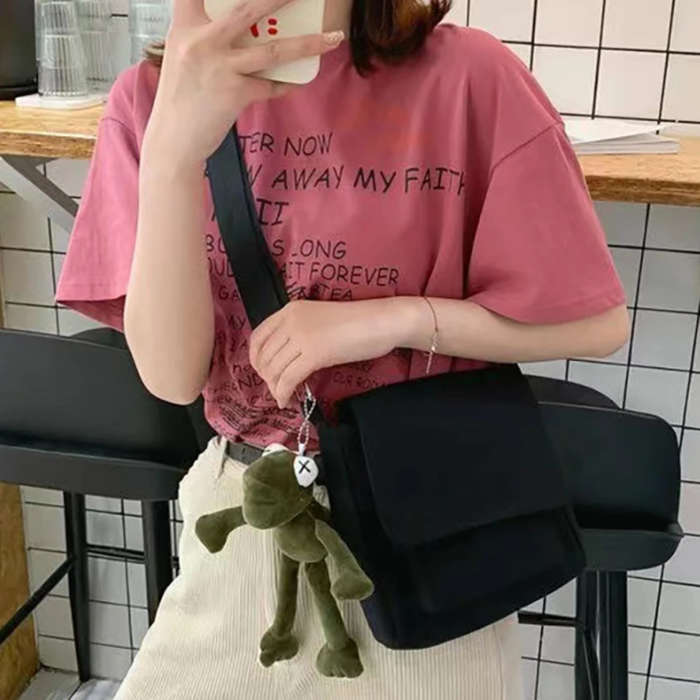 

Simple Messenger Bag Korean Student Canvas Crossbody Bags Woman Handbags 2023 Fashion Youth Shoulder Satchels with Accessories