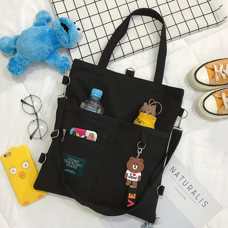 

Simple Women Package Print Cute Bear Canvas Bag Handbags Japanese Literary Shoulder Bag Casual Shopping Tote Girl Handbag