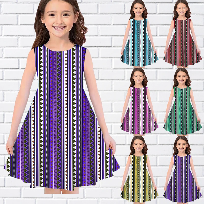 

Kids Little Girls Sleeveless Dress Stripes 3D Kids Floral Print Daily Casual Cute Sweet Over Knee Sleeveless Dress 80-180CM