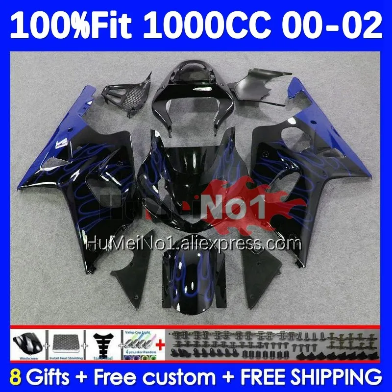 

Injection Body For SUZUKI GSXR 1000 GSXR1000 K2 19No.75 1000CC GSXR-1000 00 01 02 GSX-R1000 2000 2001 2002 Fairing blue flames