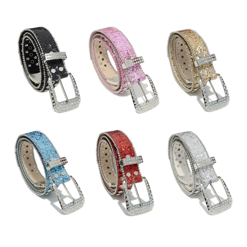 

MXMB Adjust Pin Buckle Diamond Waist Belt Adult Western Full Sequin Adjustable Belt
