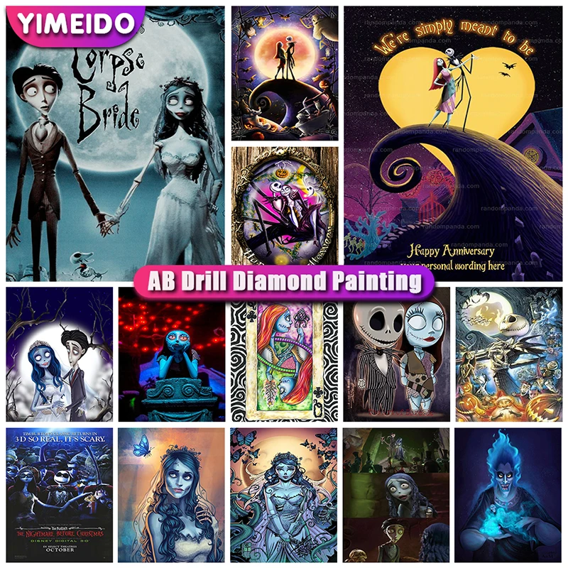 

Disney AB Diamond Painting Skull Halloween Full Square/Round Rhinestone Diamond Embroidery Cartoon Mosaic Cross Stitch Kit Gift