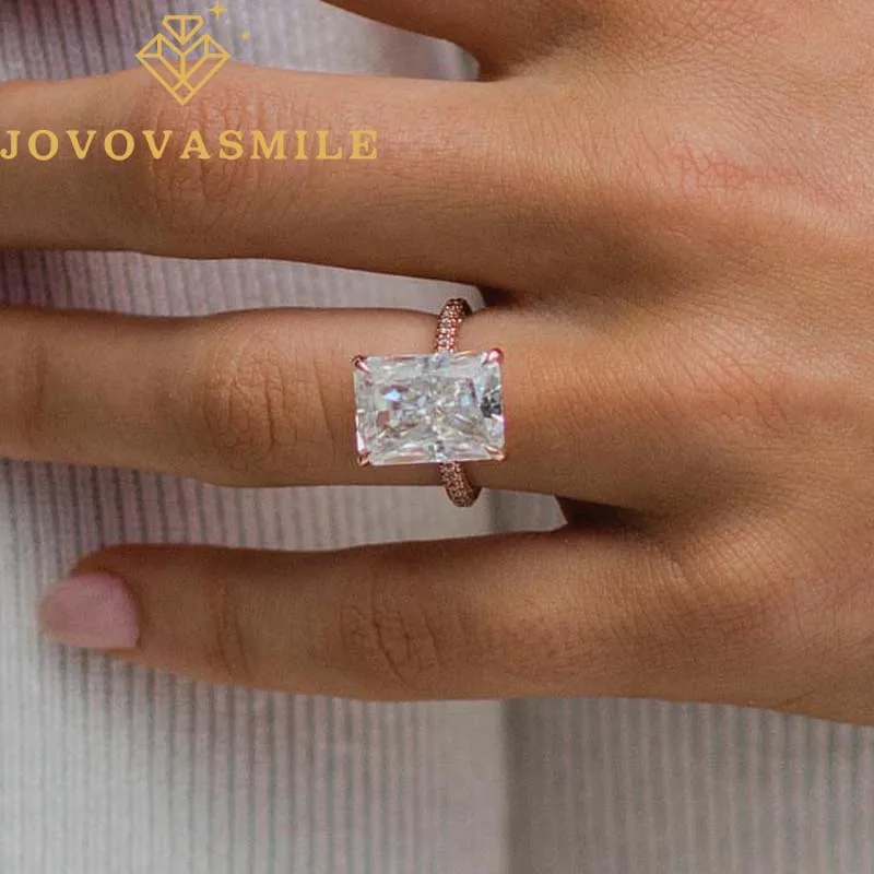 JOVOVASMILE  Engagement Ring Moissanite Diamond Wedding Ring 18k Rose Gold 8 Carat 12x10mm Crushed Ice Radiant Cut Jewelry