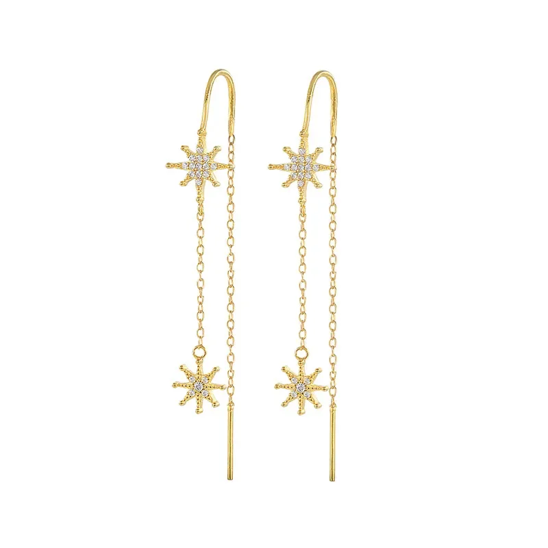 

925 silver Octagonal Star Tassel earrings for women Temperament high-level long Ear line New in trend stud earings jewelry INS