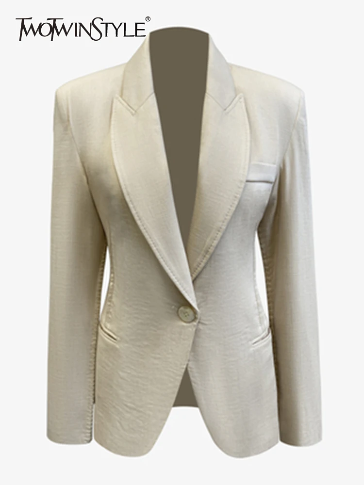 

TWOTWINSTYLE Vintage Blazer For Women Notched Collar Long Sleeve Solid Minimalist Blazers Female Fashion Autumn Clothes 2022 New
