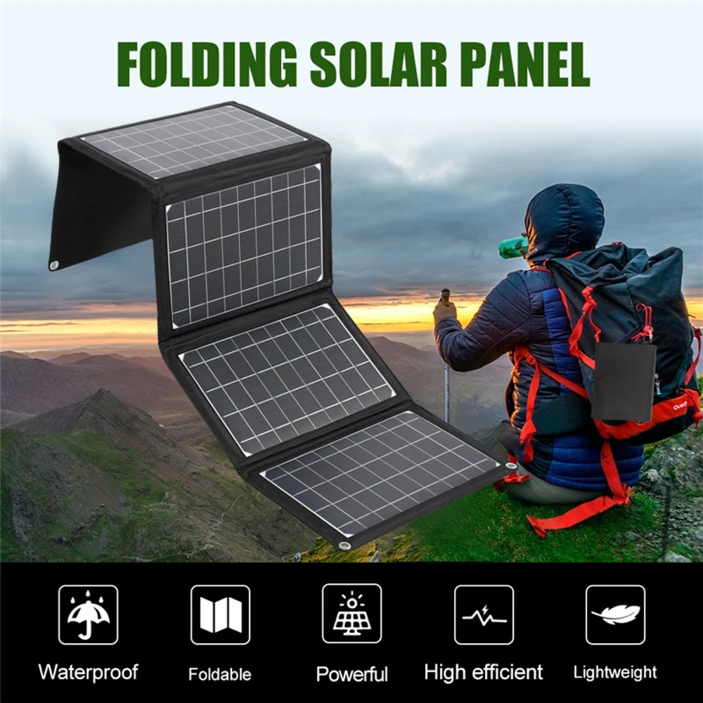 28W Foldable Solar Panel for Phone Camera Laptop Battery Charge Outdoor Sunlight Power Supply 21% Type C Quick Charge Port