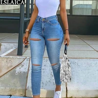 pants for women ladies fashion high waist button decorated hole hollow out womens pants streetwear casual pencil denim trousers