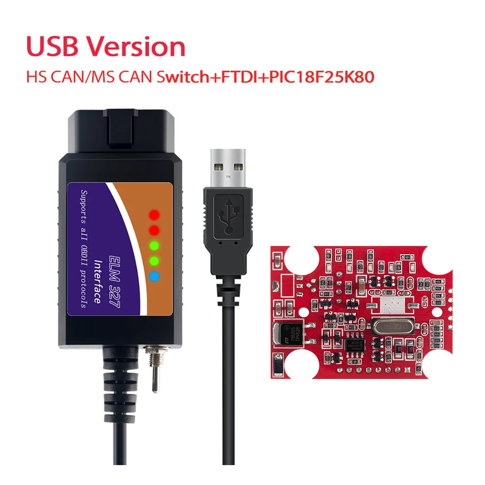 

Автомобильный диагностический сканер ELM 327, USB, Bluetooth, совместим с Forscan HS CAN /MS CAN V1.5