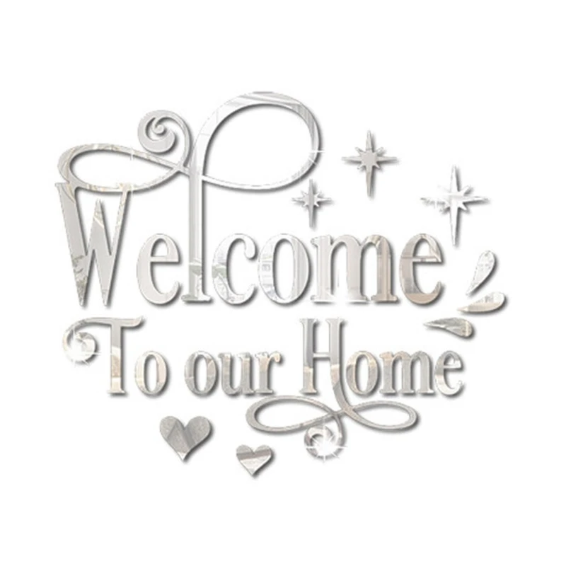 

H55A Welcome to Our Home Letter Signs Acrylic Mirror Wall Stickers Wall Decorations for Bedroom Home Door Lettering Decals
