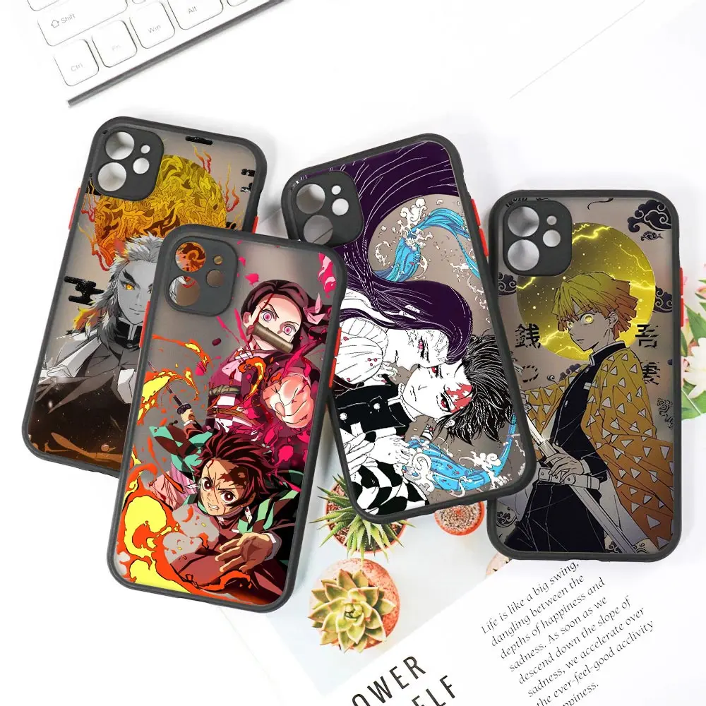 

Anime Kimetsu no Yaiba Clear Case For iPhone 14 13 Pro Max 12 11 Pro SE2 X XS XR 7 8 Plus Luxury Fundas Matte Cover Demon Slayer