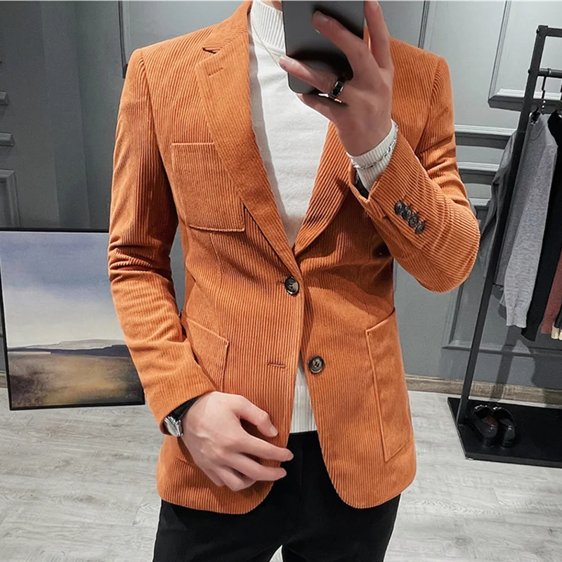 

British Style Fashion Men's Suit Jacket Slim Fit Handsome Suit Jacket Fashion Men's Business Jacket Corduroy Blazers Size S-3XL