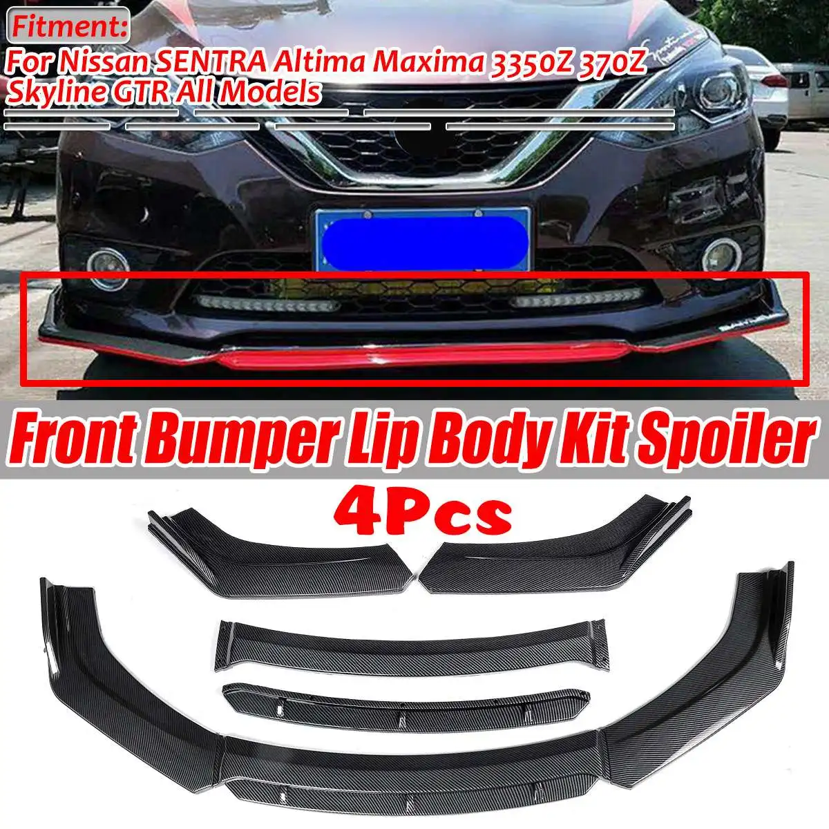Комплект губ для переднего бампера универсальный диффузор Nissan SENTRA Altima Maxima 300Z 350Z