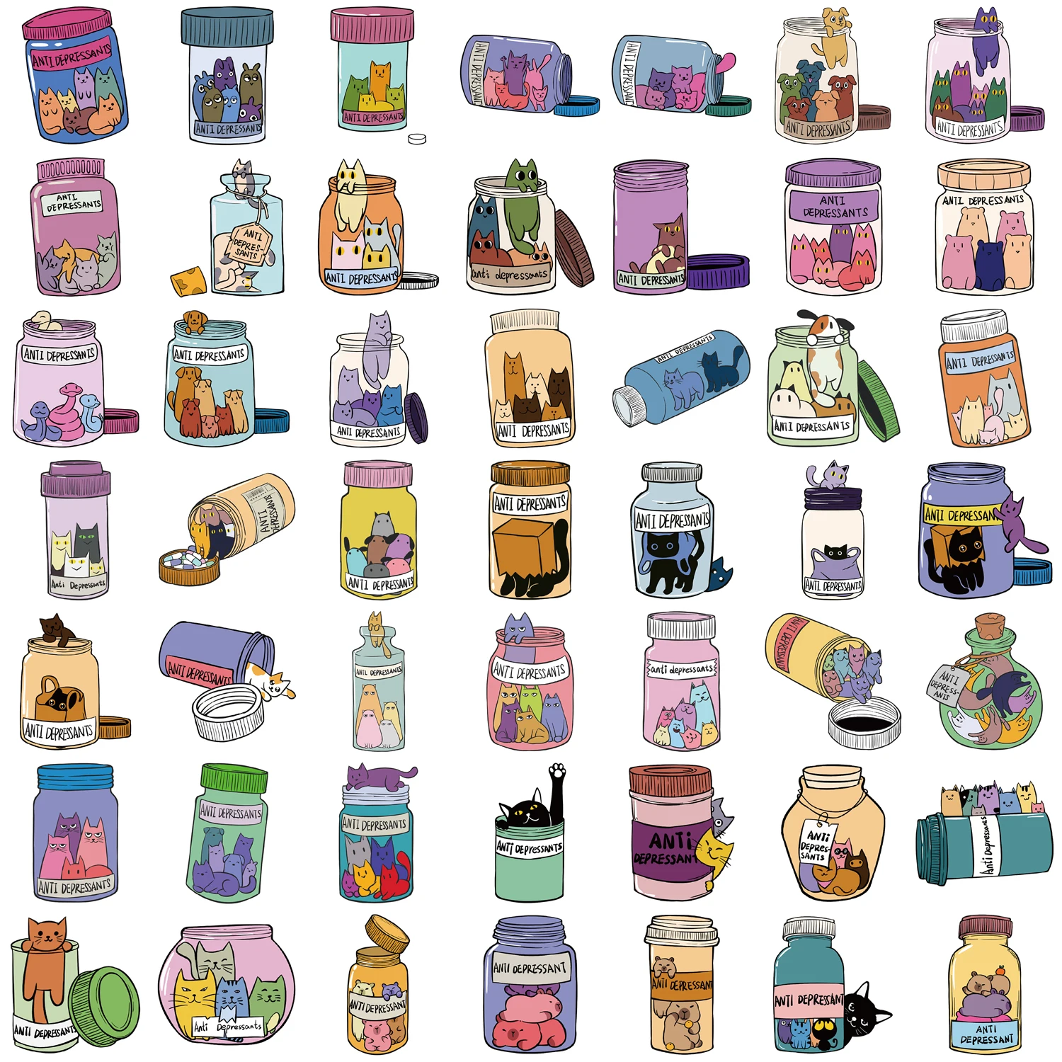 50 шт. антидепрессионные наклейки с кошками и животными сделай сам телефон гитара