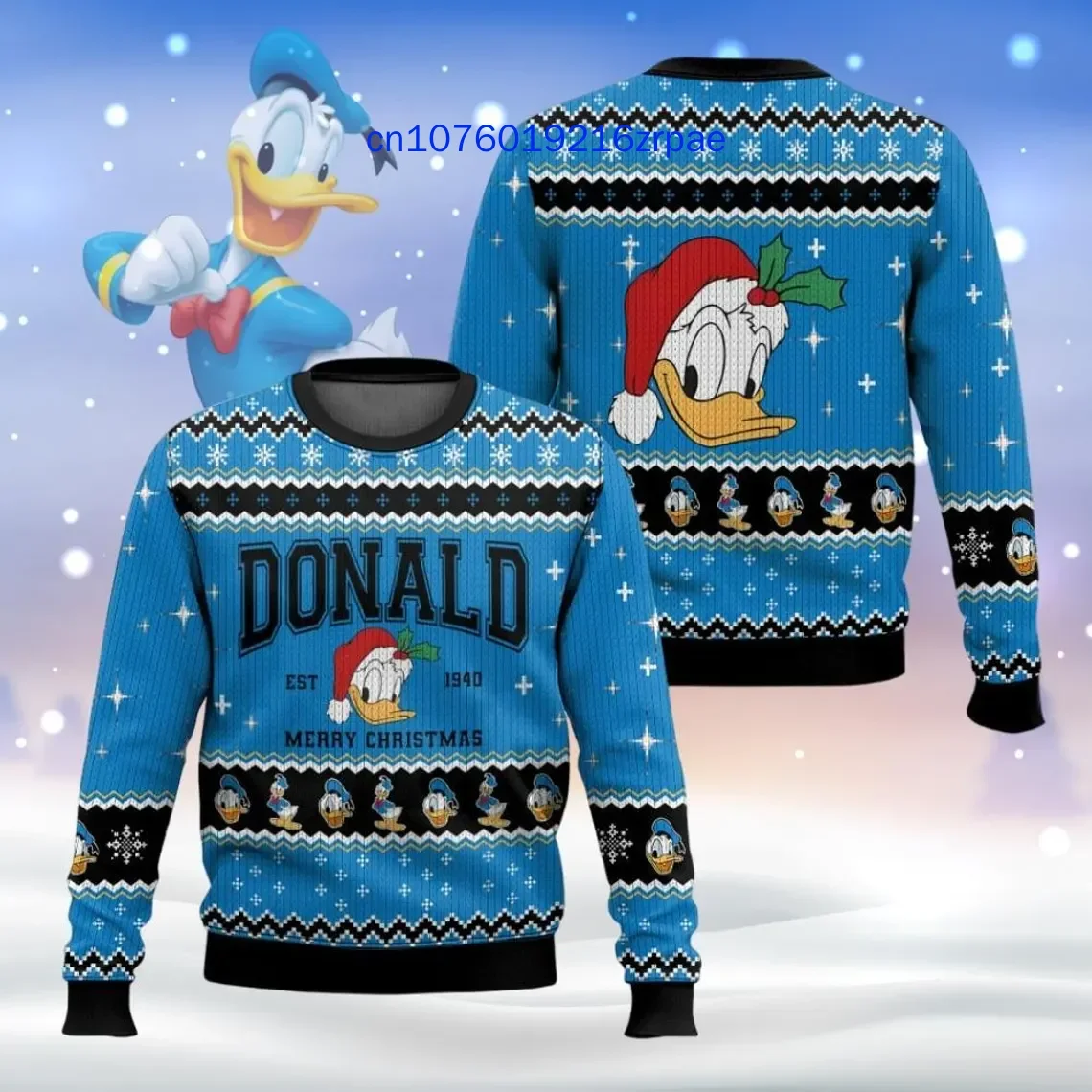 Осенне-зимний новый уродливый рождественский свитер Дональд Дак с 3D принтом