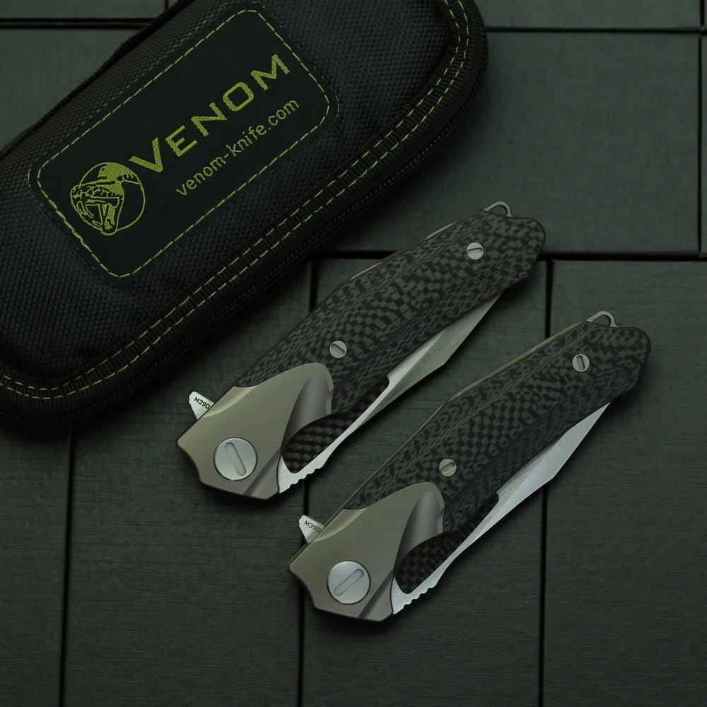 Складной нож VENOM ATTACKER M390 Flipper карманный резец из титанового углеродного волокна с