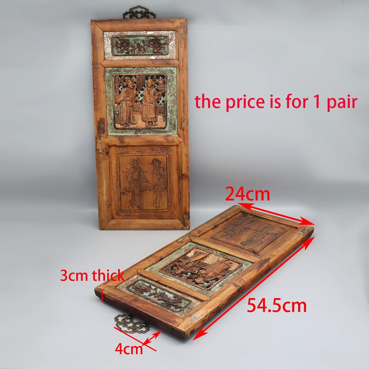 Коллекционные старые деревянные резьбы набор из 2 фигурных панелей украшение для