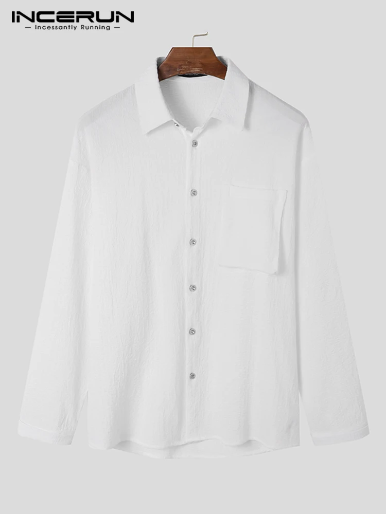INCERUN Tops 2022 Korean Style Men's Buttons Blouse Fashion Casual Male All-match Simple Bubble Striped Long Sleeve Shirts S-5XL