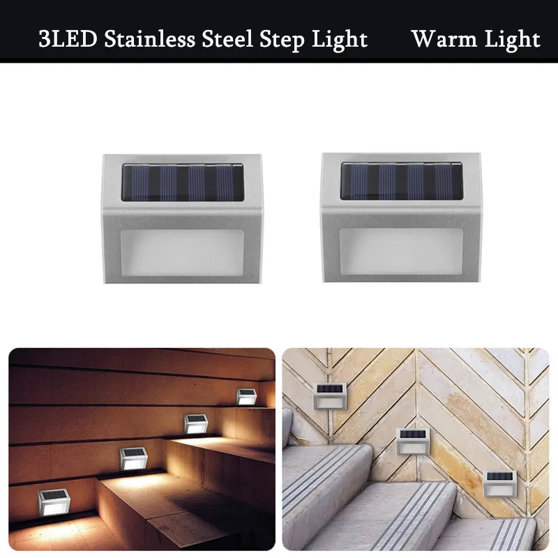 

Streetlights Garden Decoration 3/6LED IP65 Waterproof Step Fence Solar Power Stair Courtyard Lighting 2Pcs Outdoor Wall Lamps