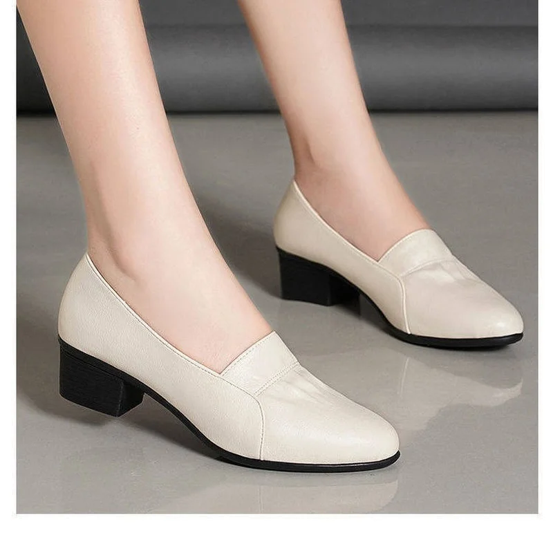 Summer 2022 New Middle-aged Mother Shoes Single Shoes Non-slip Soft Sole Thick Heel Comfortable Casual Leather Shoes