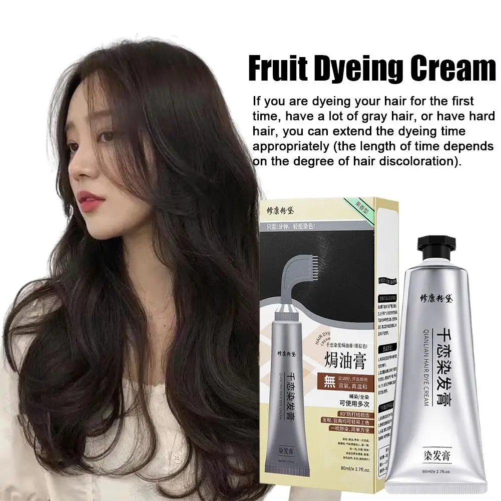 

80ml Natural Fruit Dyeing Cream Cover White Gray Hair Dye Lasting with Comb Long Hair Non-irritating Salon Cream Nourishes M5L7