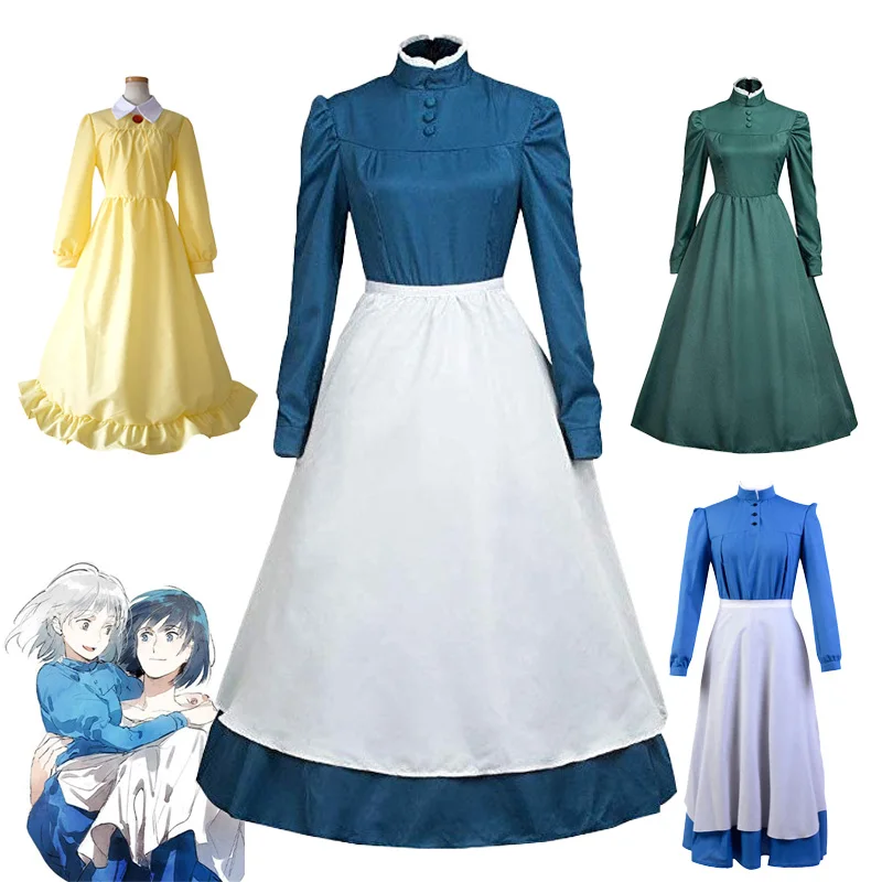 

Howl's Moving Castle Sophie Cosplay Costume Anime Movie Role Play Dress Uniform Yellow Blue Halloween Christmas Woman Man Set