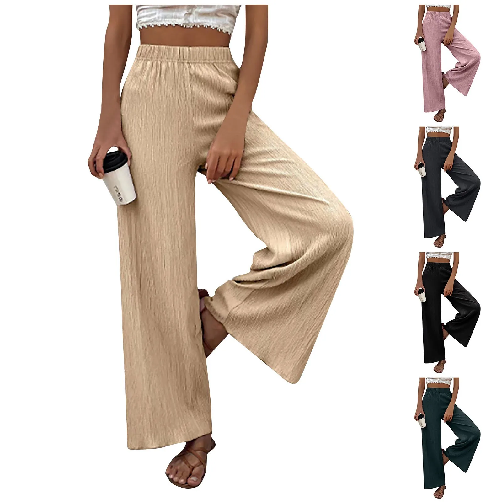 

Women's Fashion Casual Solid Color Loose High Waist Straight Pants Versatile Casual Women Pants Summer Pantaloni Donna Estivi