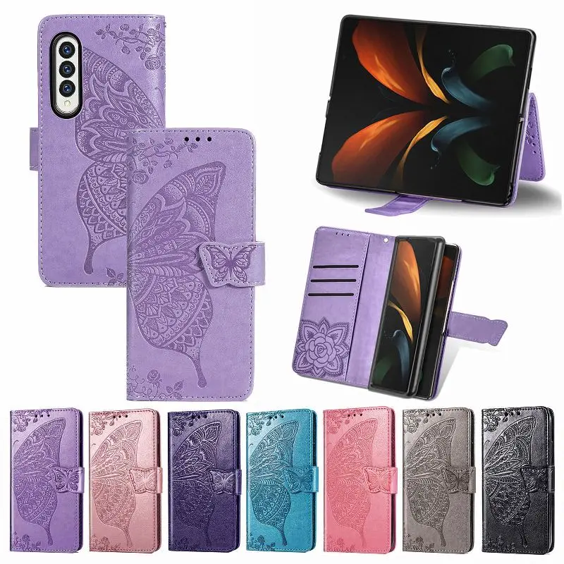 

Multi Card Wallet Butterfly Embossing Phone Case For Samsung Galaxy Z Fold 4 3 2 Shockproof Anti-Drop Magnetic Holder Flip Cover