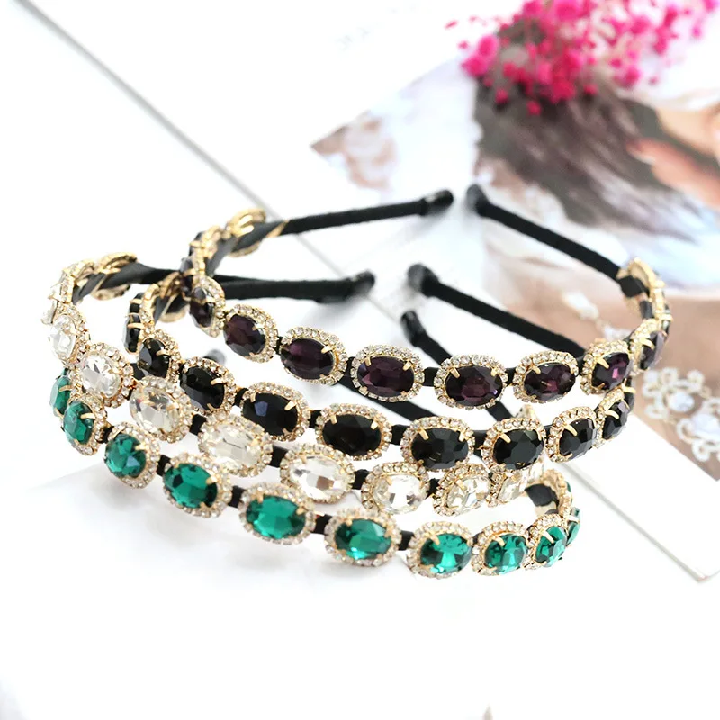 

Colorful Gem Baroque Headbands For Women Diamond Hair Accessories Pearl Headband for Girls Crown Flower Hairbands Head Wrap