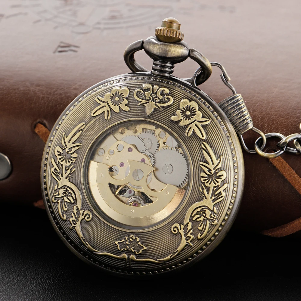 Phoenix Flower Bird Mechanical Pocket Watch High Quality Unisex Necklace Pendant Jewelry Gift for Men and Women Religio