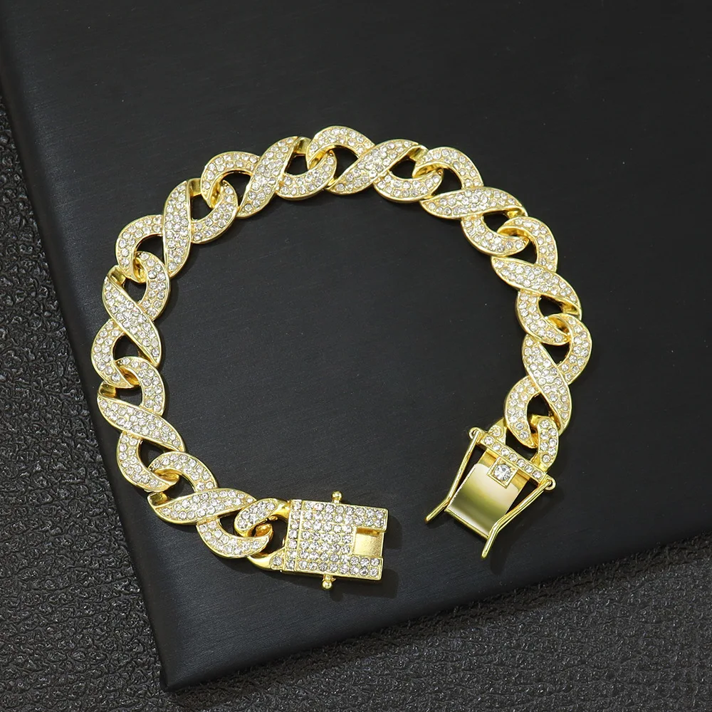 

8-button Cuban Bracelet Bling Diamonds Chain Hip Hop Jewelry Gifts for Men Women Gold Silver