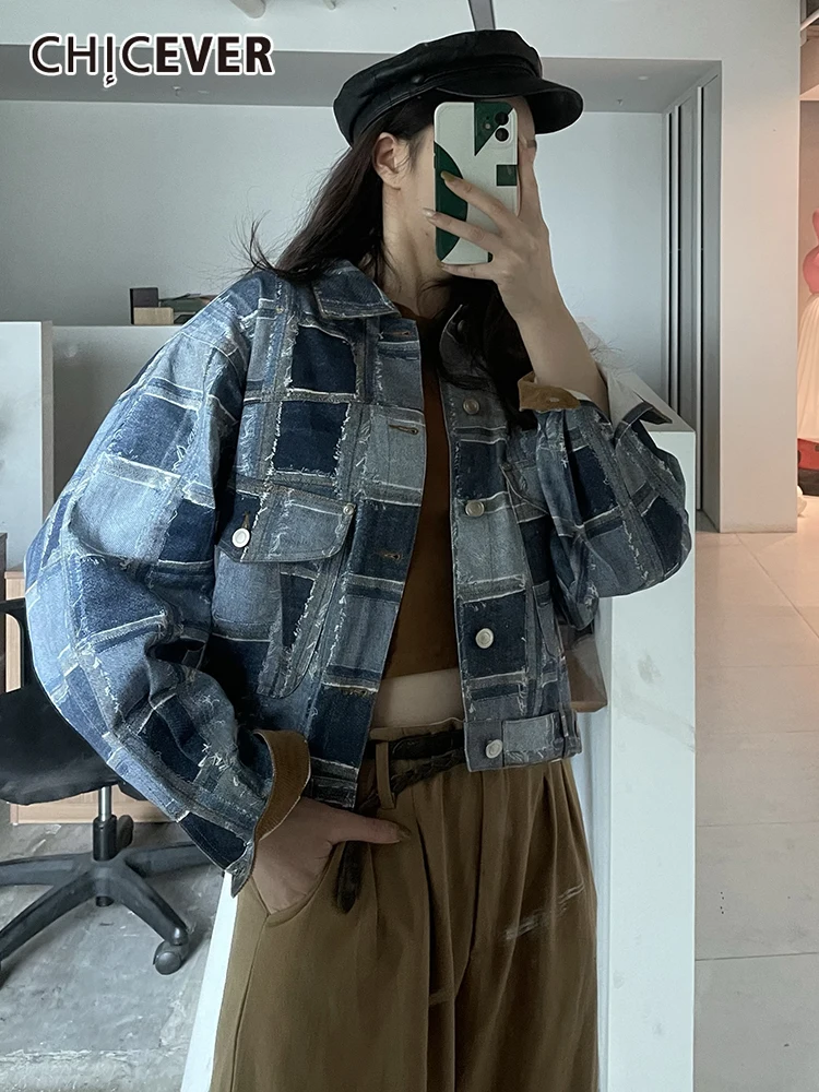 

Женская джинсовая куртка в клетку, с длинным рукавом