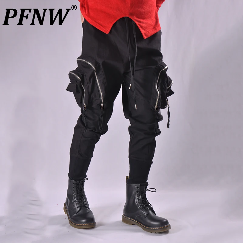 

PFNW Men's Darkwear Personality Double Zipper Three-dimensional Pocket Cargo Pants Slim Harun Pants High Street Overalls 12Z1978