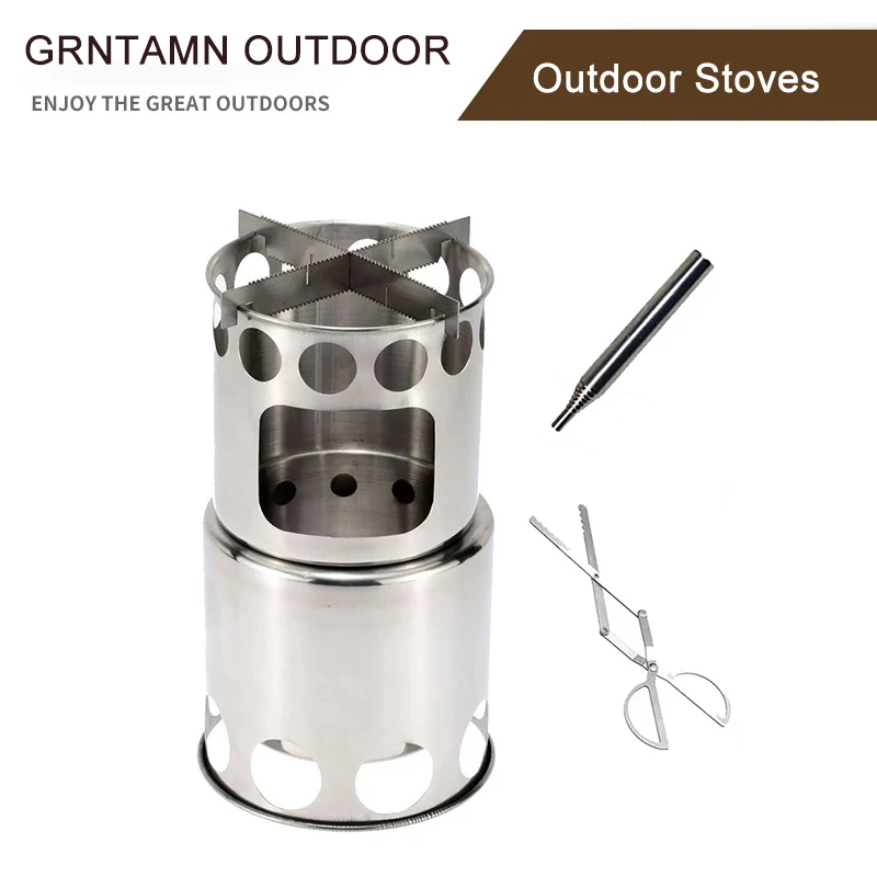 

Portable Wood Stove Stainless Steel Folding Backpacking for Outdoor Camp Survival Hiking Picnic with Blow Fire Tube & Carry Bag