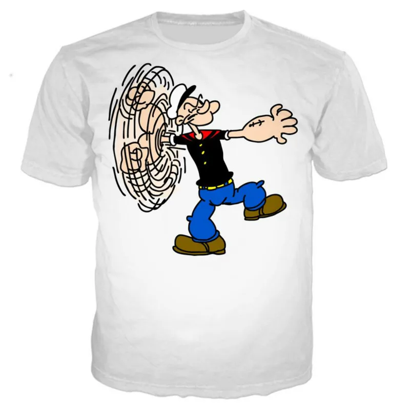 2022 New Popeye 3D Printed T Shirt Mens Womens Summer Fun O Neck Street Tops