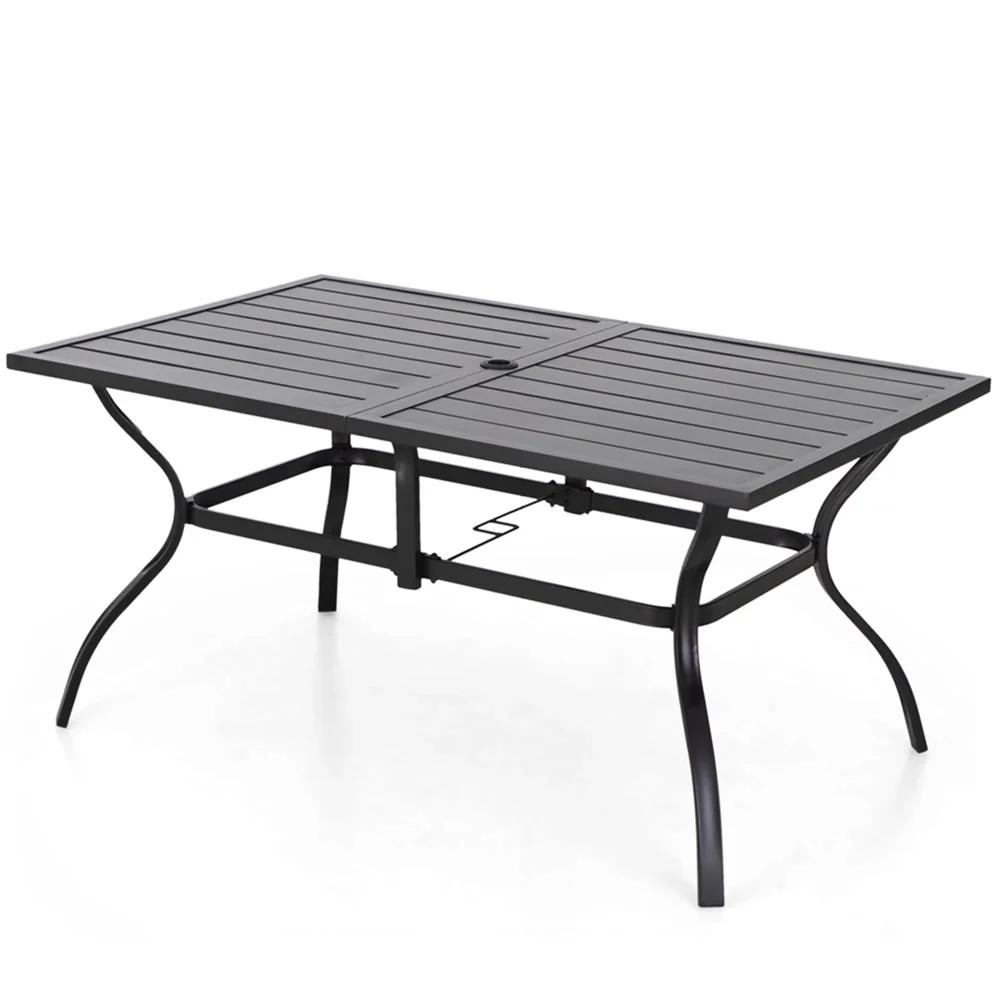 

60" x 38" Rectangle Outdoor Dining Table with Umbrella Hole, Suitable for 6-Person, Black